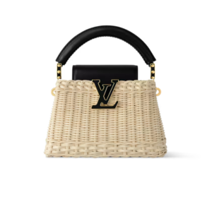 Louis Vuitton Capucines Mini Top Handle Bag 8.3in/ 21cm Black Rattan Gold Hardware For Women M26003