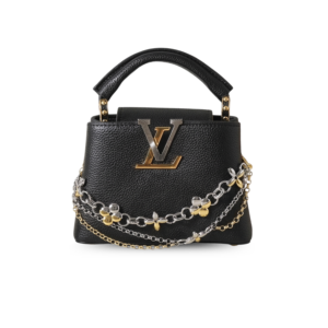 Louis Vuitton Capucines Mini Top Handle Bag 8.3in/ 21cm Black Silver/ Gold Hardware For Women