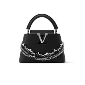 Louis Vuitton Capucines Mini Top Handle Bag 8.3in/ 21cm Black Silver Hardware For Women M26351