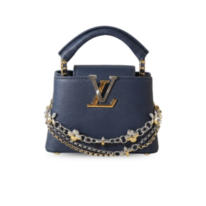 Louis Vuitton Capucines Mini Top Handle Bag 8.3in/ 21cm Navy Blue Silver/ Gold Hardware For Women