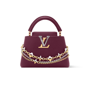 Louis Vuitton Capucines Mini Top Handle Bag 8.3in/ 21cm Plum Purple Silver/ Gold Hardware For Women M27034