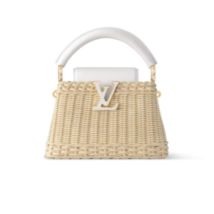 Louis Vuitton Capucines Mini Top Handle Bag 8.3in/ 21cm White Rattan Gold Hardware For Women M26004