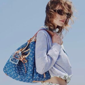 Alternative view of Louis Vuitton CarryAll MM Shoulder Bag 15.4in/ 39cm Blue Denim Gold Hardware For Women M46855