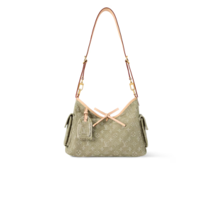 Louis Vuitton Carryall Cargo PM Shoulder Bag 13.2in/ 33.5cm Khaki Denim Gold Hardware For Women M27623