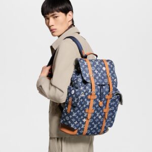 Alternative view of Louis Vuitton Christopher MM Backpack 17.3in/ 44cm Blue Monogram Flowers Denim Silver Hardware For Men M27554