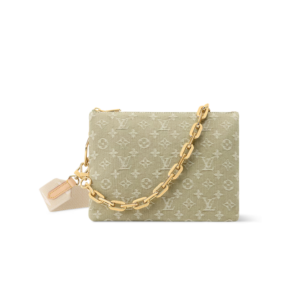 Louis Vuitton Coussin PM Shoulder Bag 10.2in/ 26cm Khaki Denim Gold Hardware For Women M28360