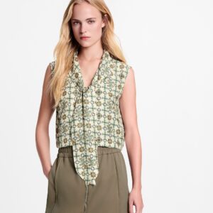 Alternative view of Louis Vuitton Cropped Nouveau Lavalliere Blouse Green/ Beige For Women