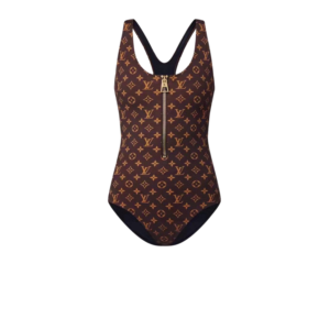 Louis Vuitton Front-Zip Racerback One-Piece Swimsuit Brown Monogram For Women