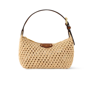 Louis Vuitton Hills Pochette Shoulder Bag 7.3in/ 18.5cm Natural Tan Raffia Gold Hardware For Women M14304