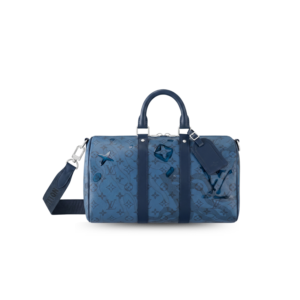 Louis Vuitton Keepall Bandouliere 35 Travel Bag 13.4in/ 34cm Blue Silver Hardware M22573