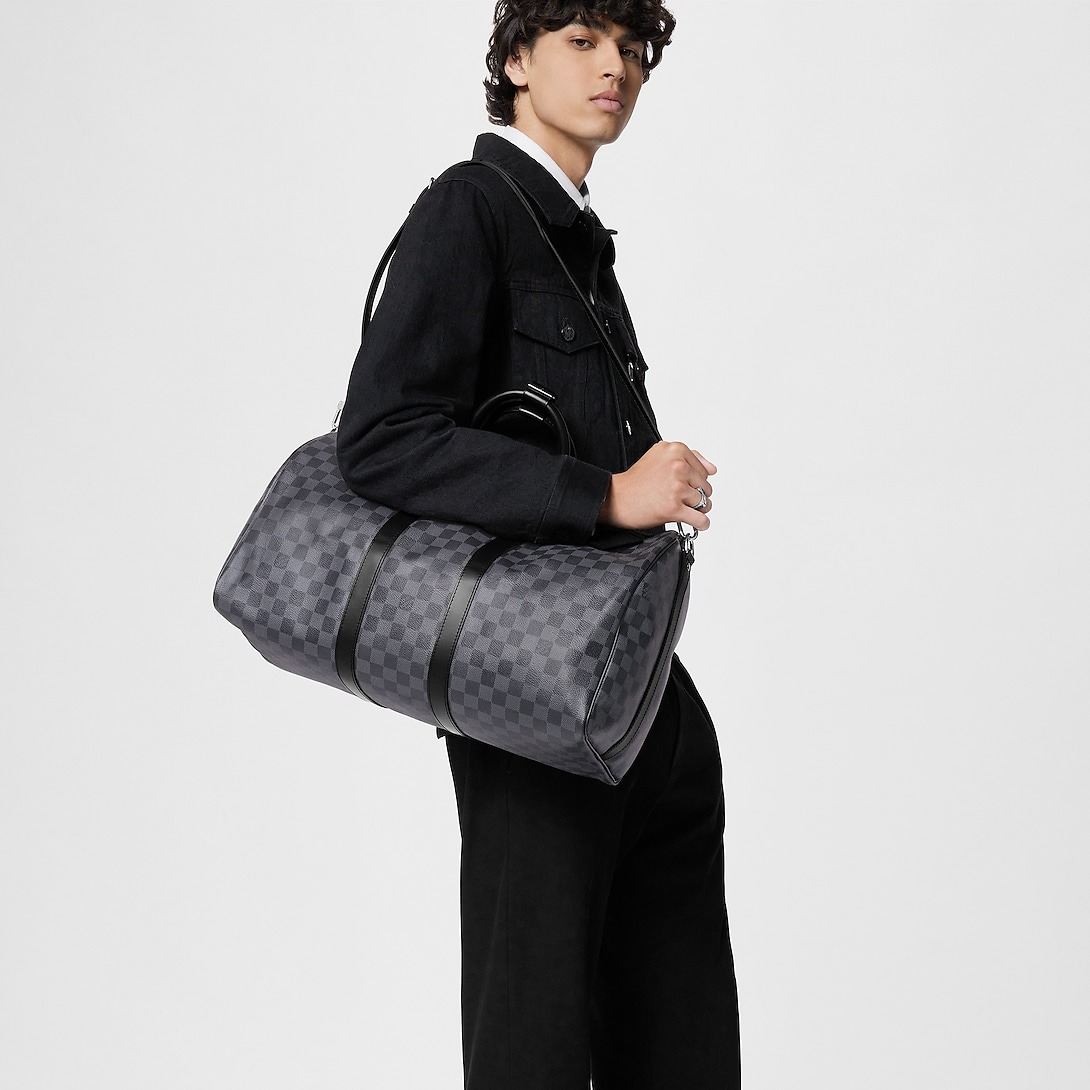 Louis Vuitton Keepall Bandouliere 45 Travel Bag 17.7in/ 45cm Black Damier Graphite Silver Hardware N41418