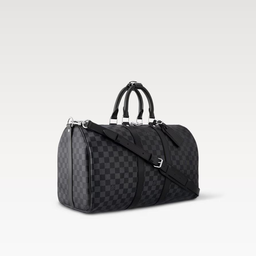 Louis Vuitton Keepall Bandouliere 45 Travel Bag 17.7in/ 45cm Black Damier Graphite Silver Hardware N41418
