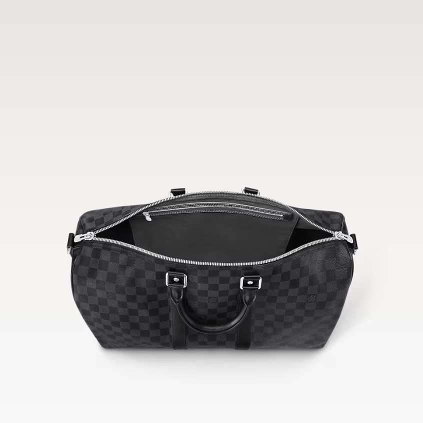 Louis Vuitton Keepall Bandouliere 45 Travel Bag 17.7in/ 45cm Black Damier Graphite Silver Hardware N41418