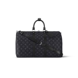 Louis Vuitton Keepall Bandouliere 45 Travel Bag 17.7in/ 45cm Black Monogram Eclipse Silver Hardware M40569