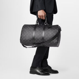 Alternative view of Louis Vuitton Keepall Bandouliere 45 Travel Bag 17.7in/ 45cm Black Monogram Eclipse Silver Hardware M40569