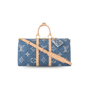 Louis Vuitton Keepall Bandouliere 45 Travel Bag 17.7in/ 45cm Blue Denim Gold Hardware M24315