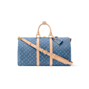 Louis Vuitton Keepall Bandouliere 45 Travel Bag 17.7in/ 45cm Blue Denim Gold Hardware M27943