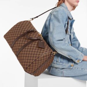 Alternative view of Louis Vuitton Keepall Bandouliere 45 Travel Bag 17.7in/ 45cm Brown Damier Ebene Gold Hardware N41428