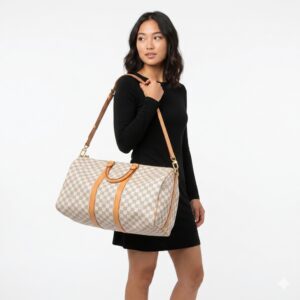 Alternative view of Louis Vuitton Keepall Bandouliere 45 Travel Bag 17.7in/ 45cm Damier Azur Gold Hardware N41430
