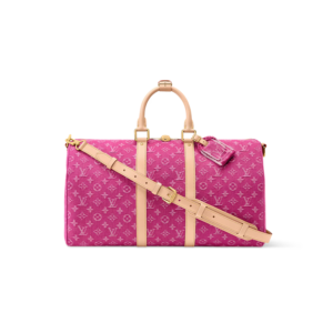 Louis Vuitton Keepall Bandouliere 45 Travel Bag 17.7in/ 45cm Fuchsia Denim Gold Hardware M27944