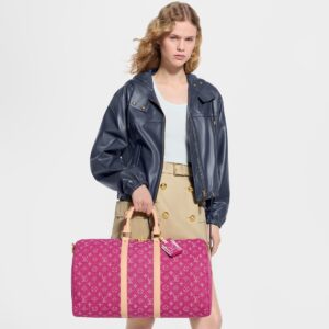 Alternative view of Louis Vuitton Keepall Bandouliere 45 Travel Bag 17.7in/ 45cm Fuchsia Denim Gold Hardware M27944
