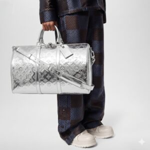 Alternative view of Louis Vuitton Keepall Bandouliere 45 Travel Bag 17.7in/ 45cm Silver Metallic Silver Hardware M12858