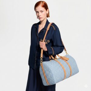 Alternative view of Louis Vuitton Keepall Bandouliere 45 Travel Bag 17.7in/ 45cm Sky Blue Denim Gold Hardware M25334