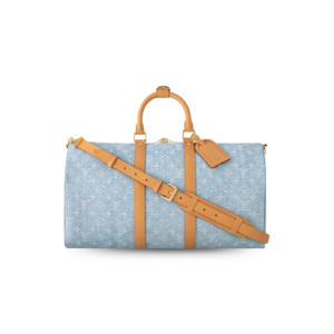 Louis Vuitton Keepall Bandouliere 45 Travel Bag 17.7in/ 45cm Sky Blue Denim Gold Hardware M25334