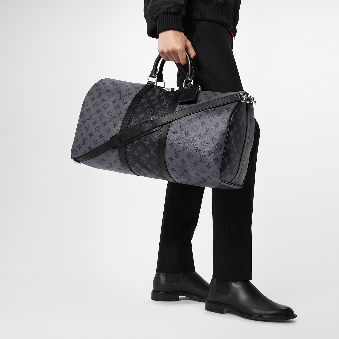 Louis Vuitton Keepall Bandouliere 50 Travel Bag 19.7in/ 50cm Grey Silver Hardware M45392
