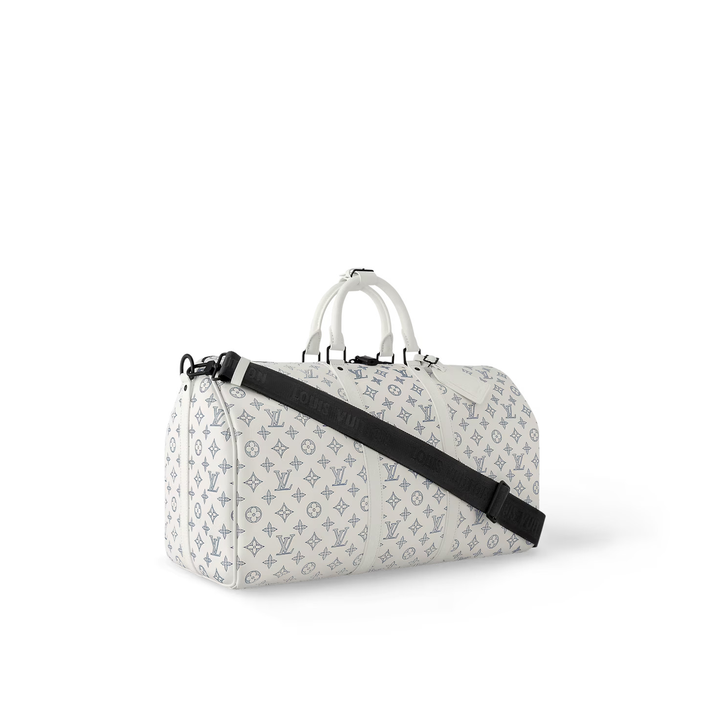 Louis Vuitton Keepall Bandouliere 50 Travel Bag 19.7in/ 50cm White Black Hardware M24954 - Image 3