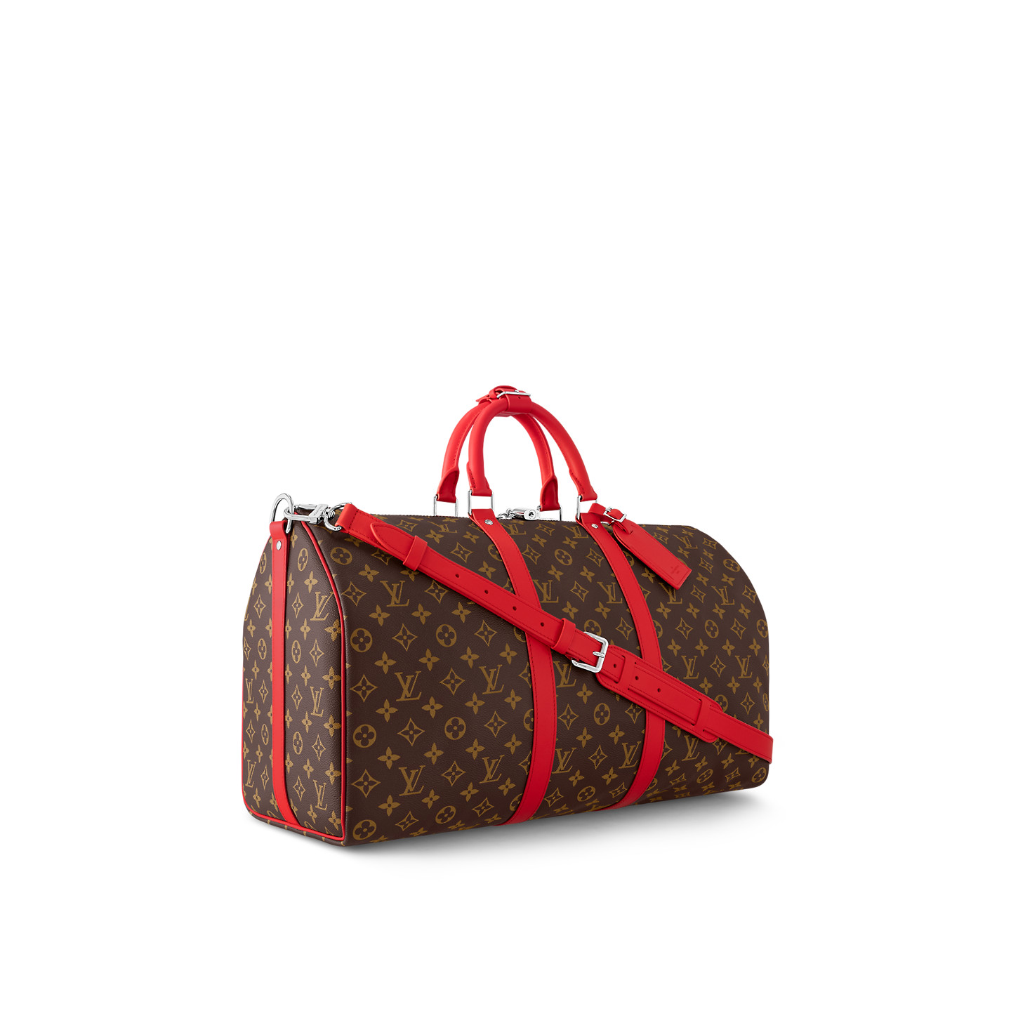 Louis Vuitton Keepall Bandouliere 50 Travel Bag 19.7in/ 50cm Brown/ Red Silver Hardware M46769