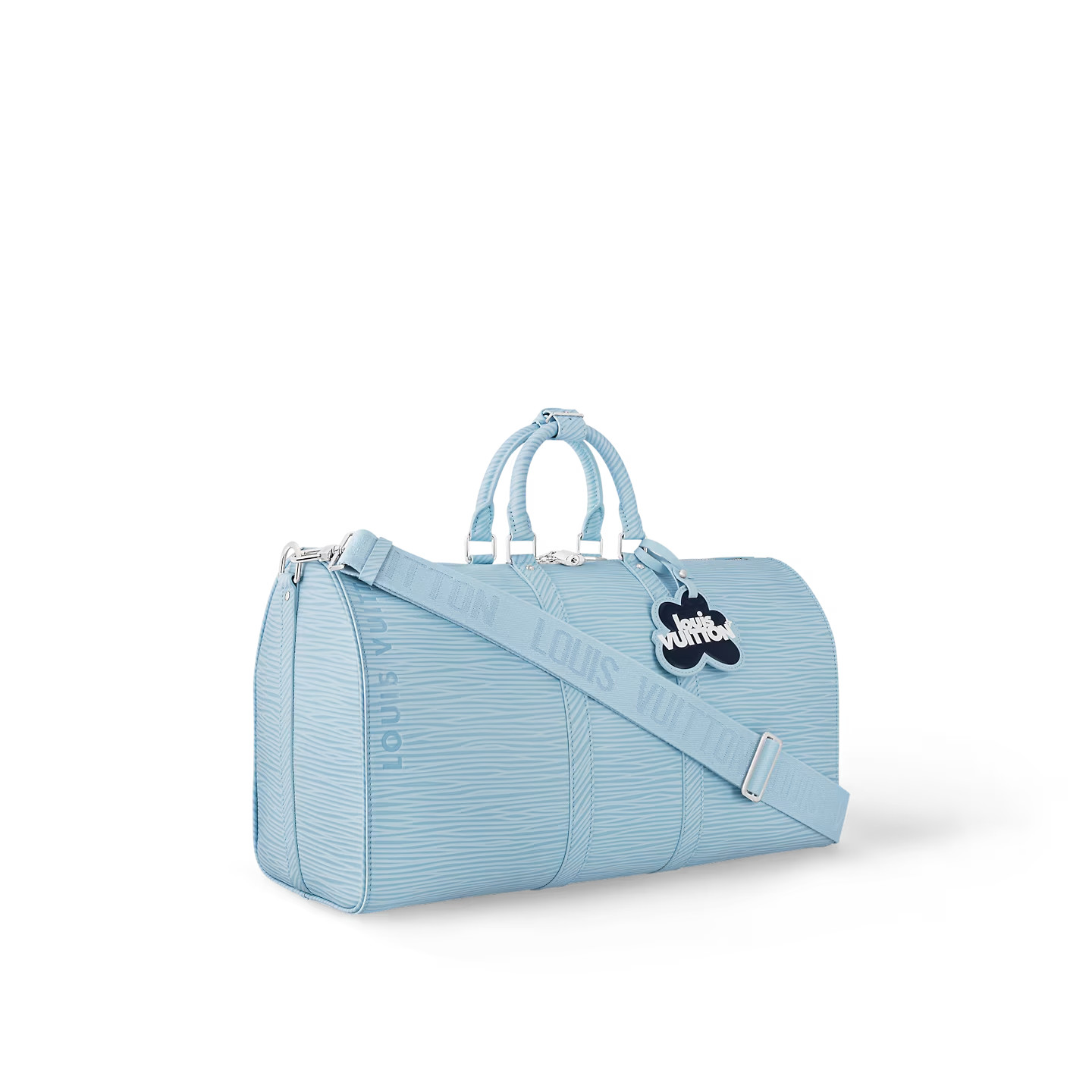 Louis Vuitton Keepall Bandouliere 50 Travel Bag 19.7in/ 50cm Sky Blue Silver Hardware M24949 - Image 4