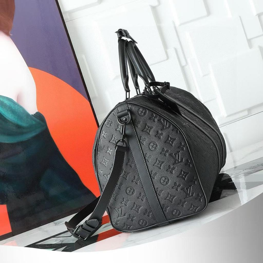 Louis Vuitton Keepall Bandouliere 50 Travel Bag 19.7in/ 50cm Black Matte Black Hardware M59025 - Image 5