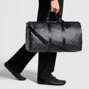 Alternative view of Louis Vuitton Keepall Bandouliere 50 Travel Bag 19.7in/ 50cm Black Monogram Eclipse Silver Hardware M14202