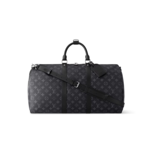 Louis Vuitton Keepall Bandouliere 50 Travel Bag 19.7in/ 50cm Black Monogram Eclipse Silver Hardware M14202