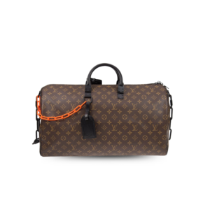 Louis Vuitton Keepall Bandouliere 50 Travel Bag 19.7in/ 50cm Black/ Orange Monogram Black Hardware M44471