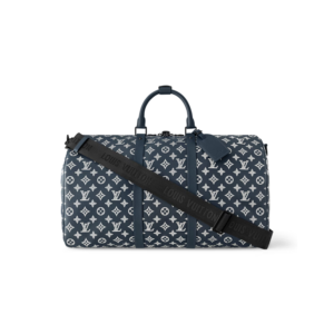 Louis Vuitton Keepall Bandouliere 50 Travel Bag 19.7in/ 50cm Blue Black Hardware M24953