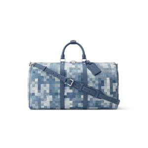 Louis Vuitton Keepall Bandouliere 50 Travel Bag 19.7in/ 50cm Blue Damoflage Silver Hardware M28842