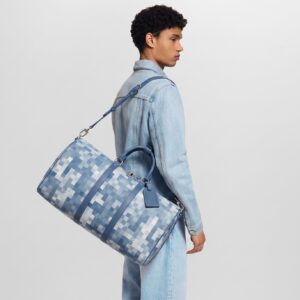 Alternative view of Louis Vuitton Keepall Bandouliere 50 Travel Bag 19.7in/ 50cm Blue Damoflage Silver Hardware M28842