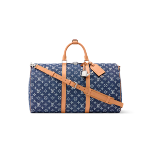 Louis Vuitton Keepall Bandouliere 50 Travel Bag 19.7in/ 50cm Blue Denim Silver Hardware M27781