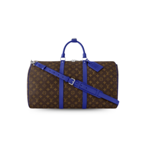 Louis Vuitton Keepall Bandouliere 50 Travel Bag 19.7in/ 50cm Brown/ Indigo Blue Silver Hardware M12633