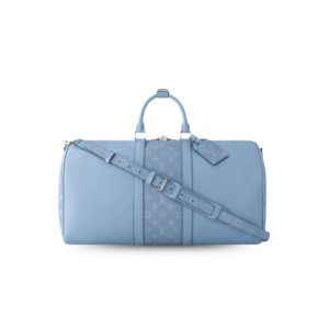 Louis Vuitton Keepall Bandouliere 50 Travel Bag 19.7in/ 50cm Sky Blue Silver Hardware M14122