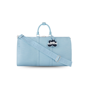 Louis Vuitton Keepall Bandouliere 50 Travel Bag 19.7in/ 50cm Sky Blue Silver Hardware M24949