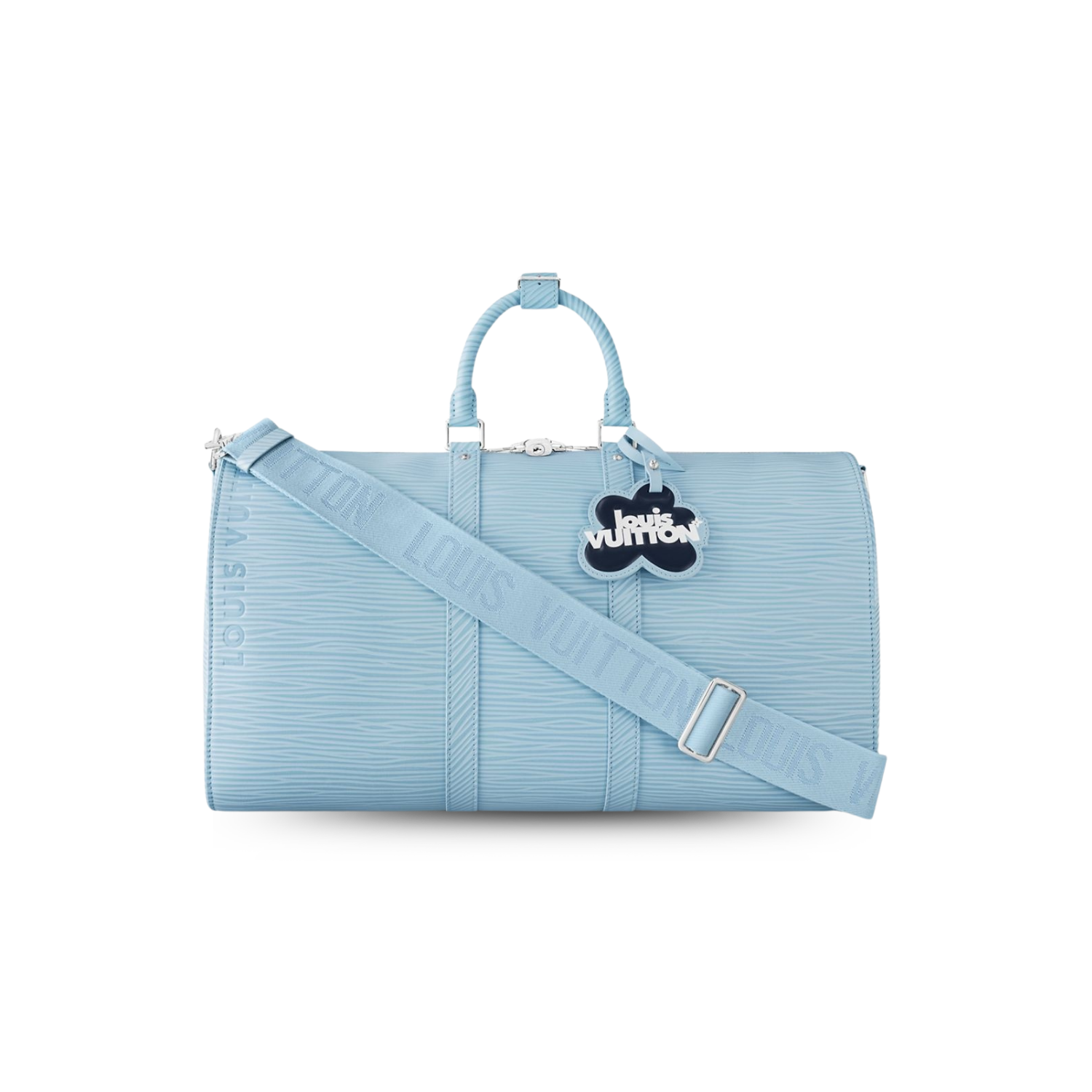 Louis Vuitton Keepall Bandouliere 50 Travel Bag 19.7in/ 50cm Sky Blue Silver Hardware M24949