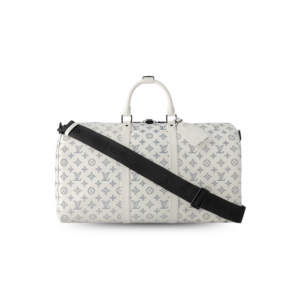 Louis Vuitton Keepall Bandouliere 50 Travel Bag 19.7in/ 50cm White Black Hardware M24954