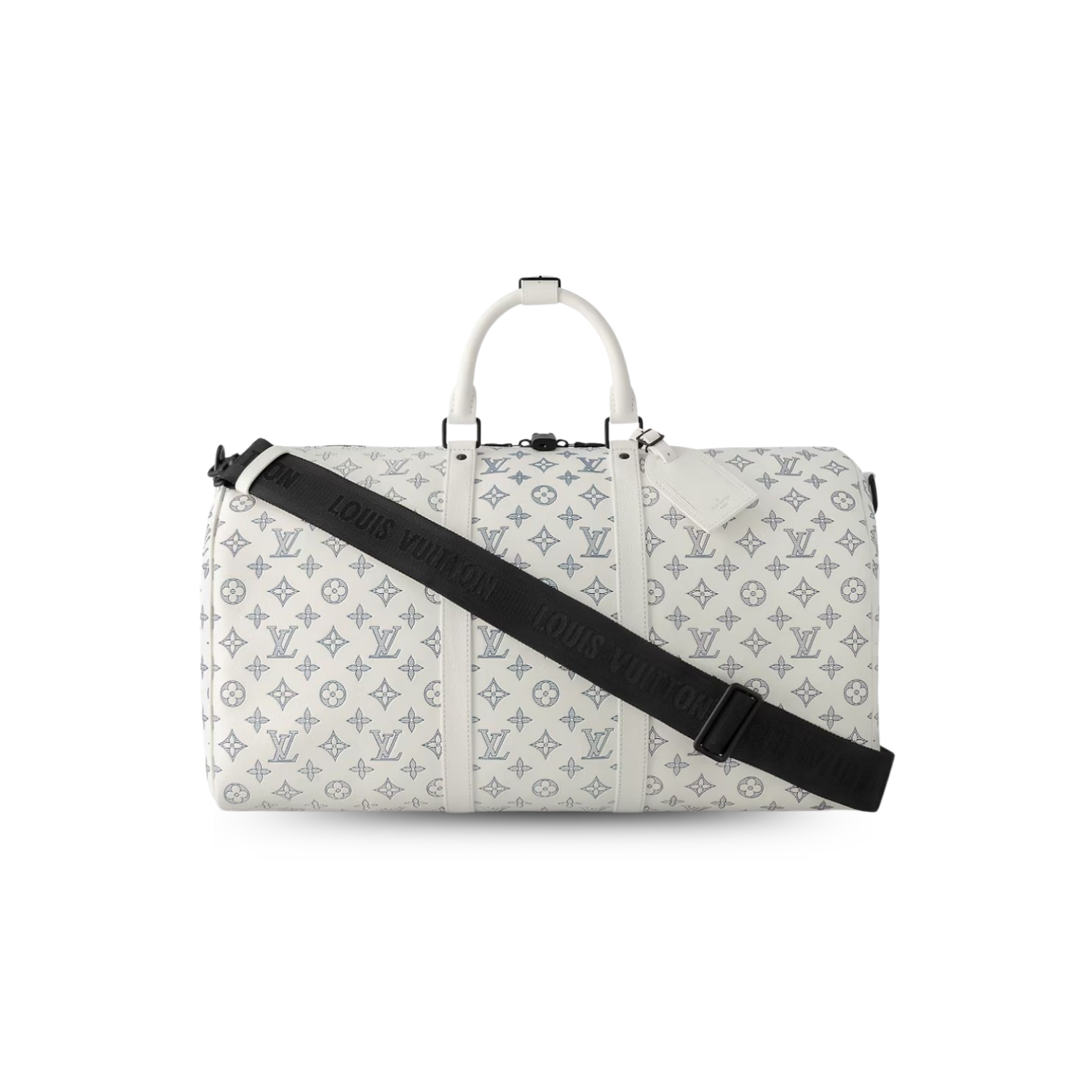 Louis Vuitton Keepall Bandouliere 50 Travel Bag 19.7in/ 50cm White Black Hardware M24954