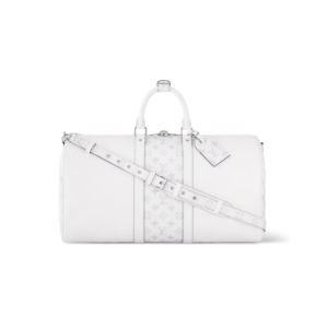 Louis Vuitton Keepall Bandouliere 50 Travel Bag 19.7in/ 50cm White Black Hardware M30885