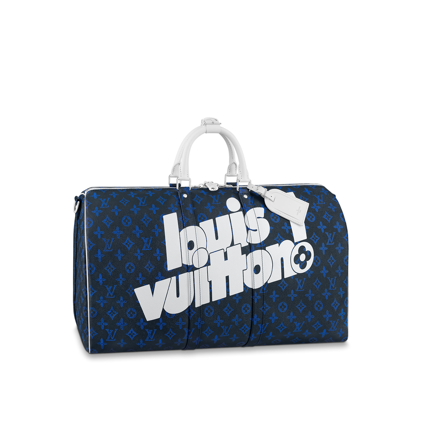 Louis Vuitton Keepall Bandouliere 55 Travel Bag 21.7in/ 55cm Blue For Men Silver Hardware M45874