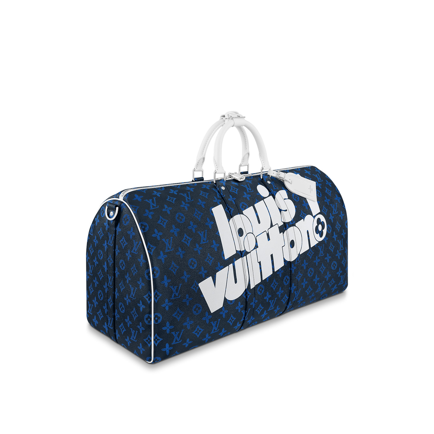 Louis Vuitton Keepall Bandouliere 55 Travel Bag 21.7in/ 55cm Blue For Men Silver Hardware M45874