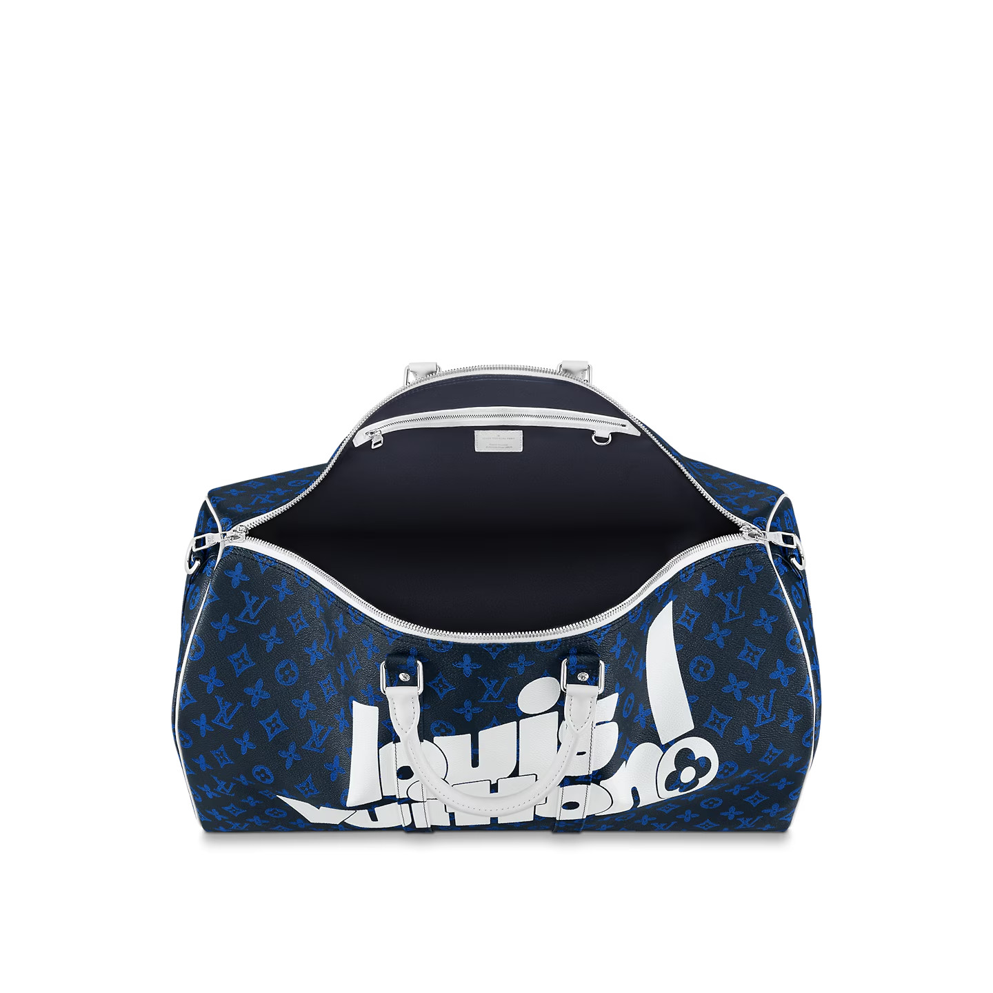 Louis Vuitton Keepall Bandouliere 55 Travel Bag 21.7in/ 55cm Blue For Men Silver Hardware M45874